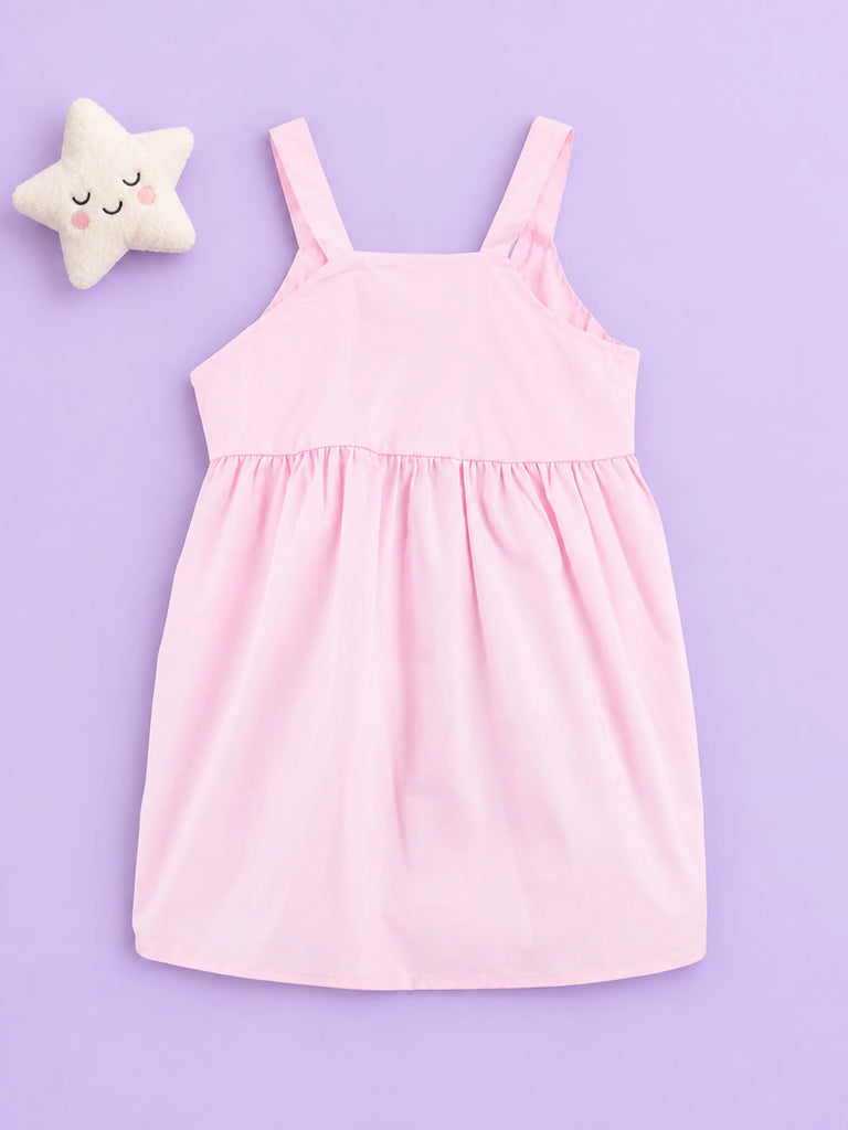Girls Cotton Frock – Light Pink Sleeveless Flared Dress with Waist Tie