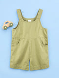 Unisex Cotton Dungaree Shorts – Olive Green Sleeveless Suspender Romper with Pockets