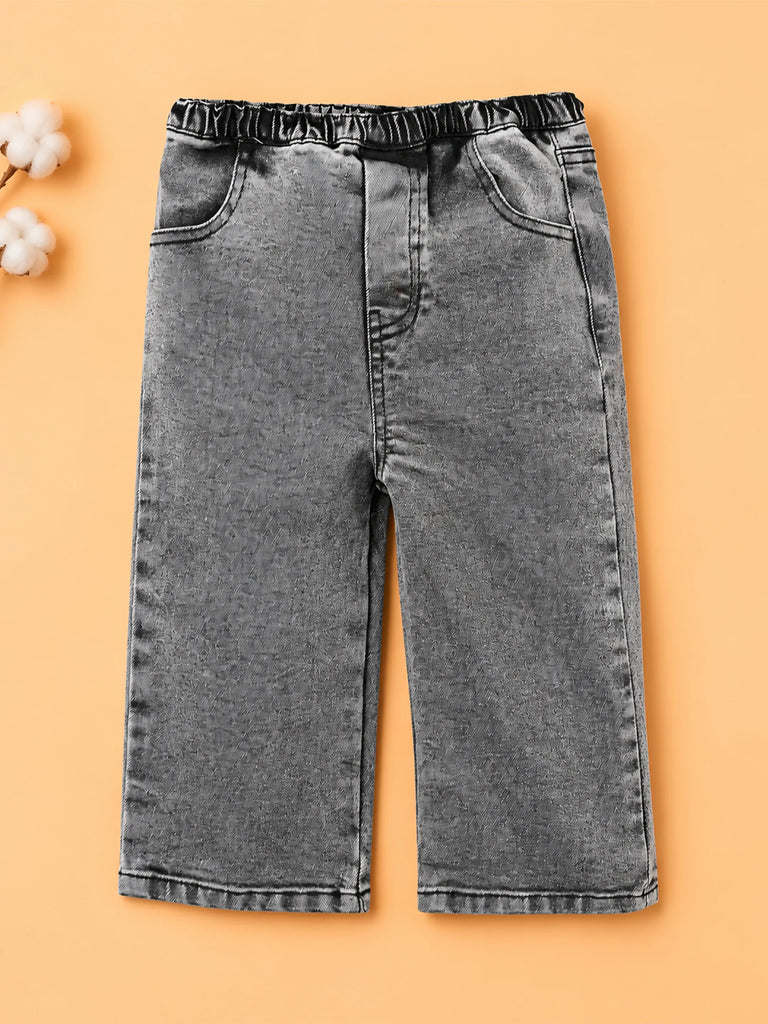 Unisex Denim Jeans – Grey Wide-Leg Casual Jeans with Elasticated Waist