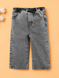 Unisex Denim Jeans – Grey Wide-Leg Casual Jeans with Elasticated Waist