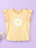 Girls Yellow Top – Daisy Flower Print with Ruffle Sleeves