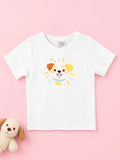 Girls White Top – Cute Puppy Print with Round Neck