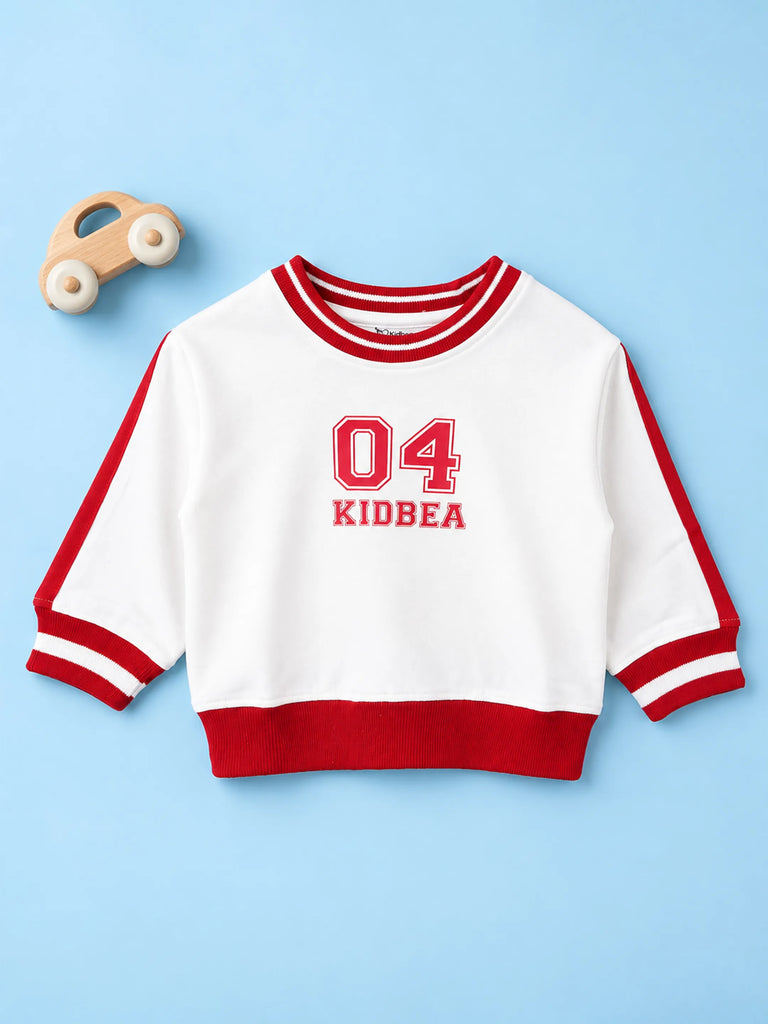 BambooTEC™ Bamboo Boys Sweatshirt – White & Red 04 Graphic Full-Sleeve Crewneck