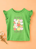 Girls Green Top – Pumpkin Season Print with Ruffle Sleeves