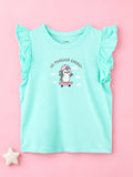 Girls Aqua Top – Lil Penguin Energy Print with Ruffle Sleeves