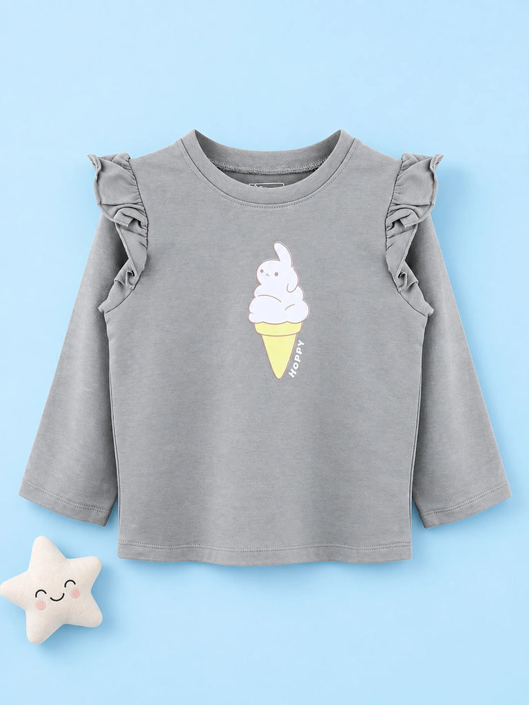 Girls Grey Full-Sleeve Top – Ice Cream Bunny Print