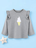 Girls Grey Full-Sleeve Top – Ice Cream Bunny Print