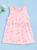 BambooTEC™ Bamboo Muslin Baby Girls Frock – Pink Floral & Smiley Print