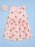BambooTEC™ Bamboo Muslin Baby Frock – Frog & Floral Print, Soft & Breathable Dress