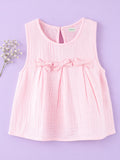 Girls Cotton Dress – Light Pink Sleeveless A-Line Dress with Bow Details