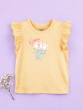 Girls Yellow Top – Bloom Floral Print with Ruffle Sleeves