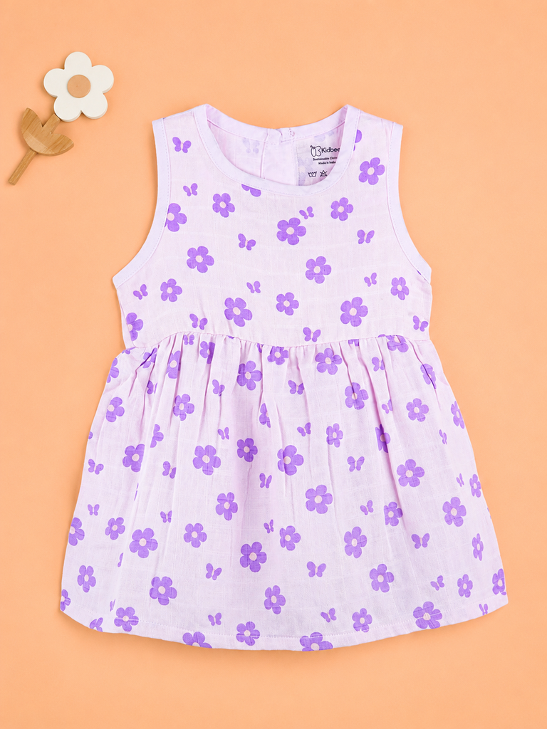 BambooTEC™ Bamboo Muslin Baby Frock – Floral Butterfly Print, Soft & Breathable Dress