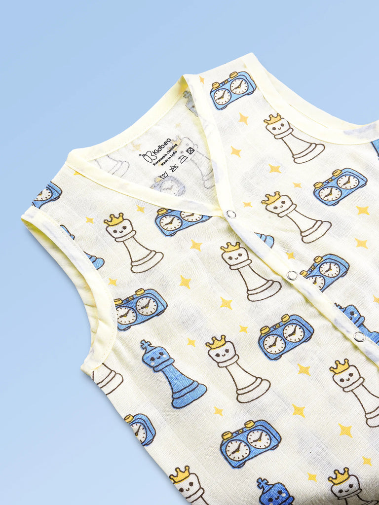BambooTEC™ Bamboo Muslin Baby Jhabla – Chess & Clock Print