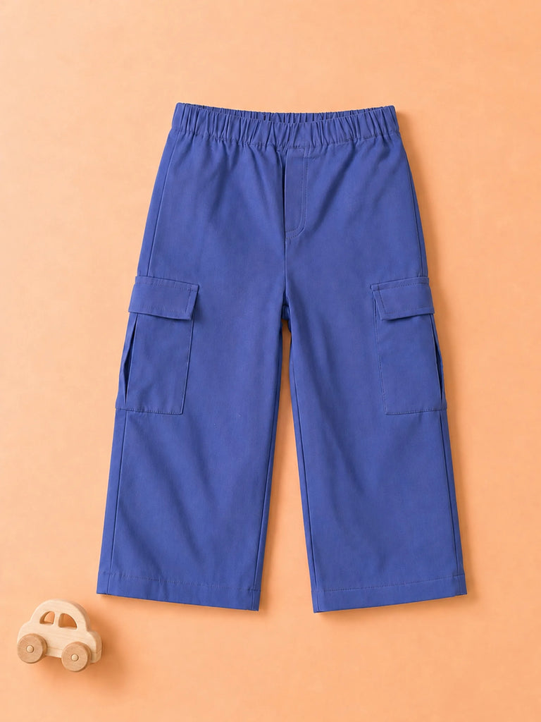 Unisex Blue Cotton Kids Cargo Jogger Pants – Comfortable Everyday Bottomwear