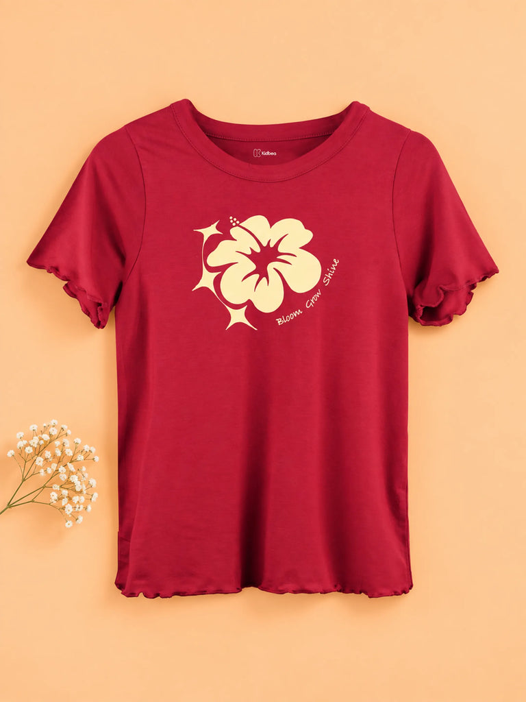 BambooTEC™ Bamboo Girls Red Top – Bloom & Grow Shine Floral Print