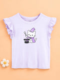BambooTEC™ Bamboo Girls Lavender Top – Magic Cat Print with Ruffle Sleeves