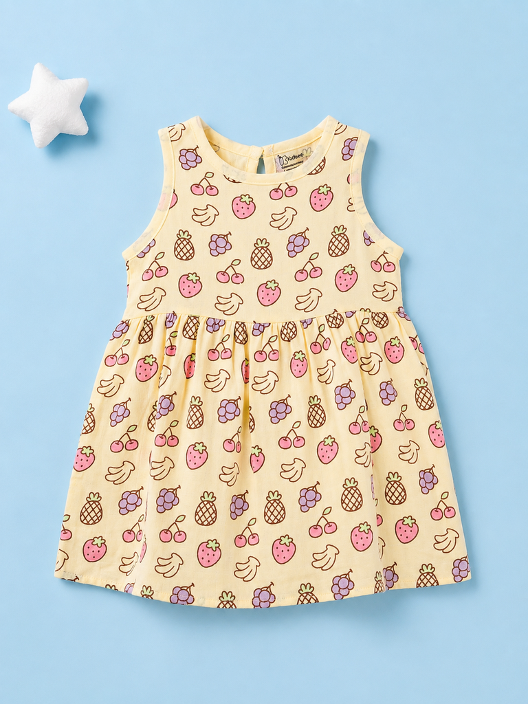 BambooTEC™ Bamboo Muslin Baby Frock – Fruity Fiesta Print, Soft & Breathable Dress