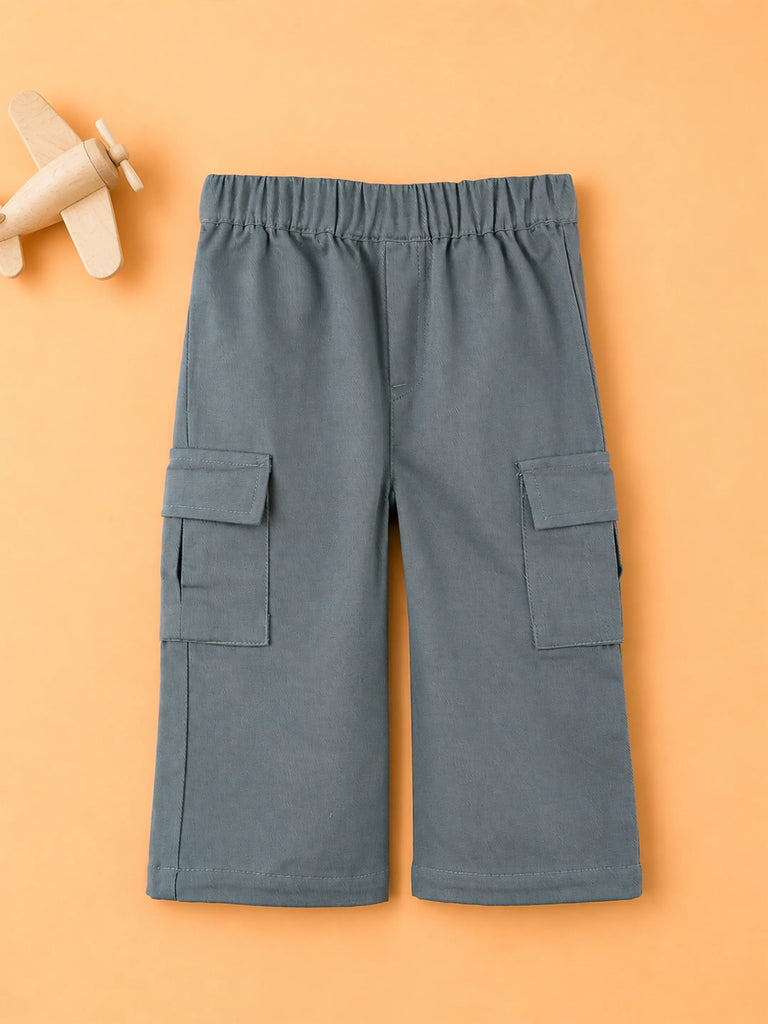 Unisex Grey Cotton Kids Cargo Pants – Comfortable Everyday Bottomwear