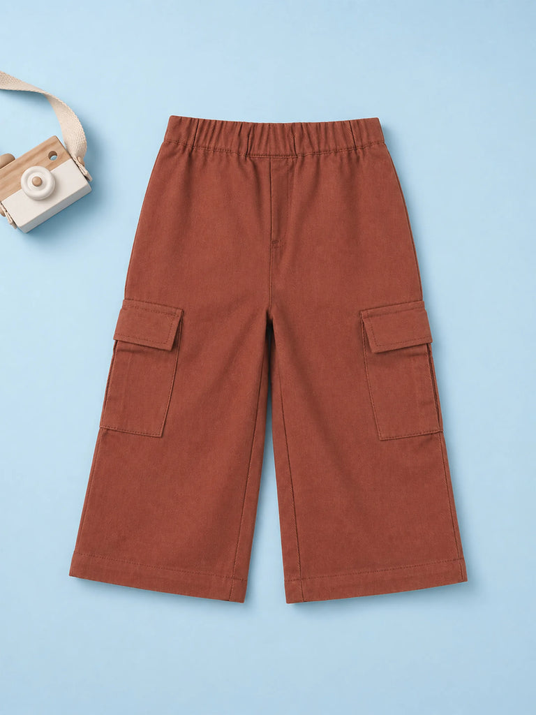 Unisex Brown Cotton Kids Cargo Shorts – Comfortable Everyday Bottomwear