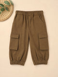 Unisex Cotton Kids Cargo Jogger Pants – Light Brown Comfortable Bottomwear