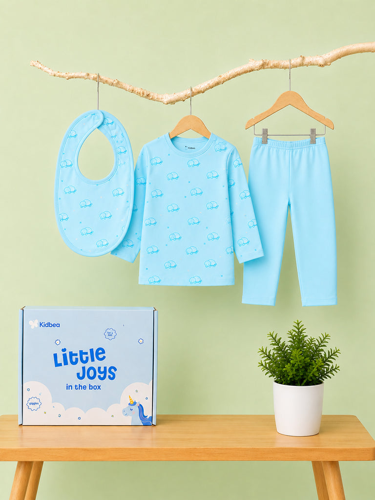 Organic Cotton Baby Clothing Set – Soft Breathable Turtle Print T-Shirt, Pyjama & Bib Set