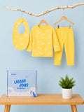 Organic Cotton Baby Clothing Set – Soft Breathable Yellow Bow Print T-Shirt, Pyjama & Bib Set