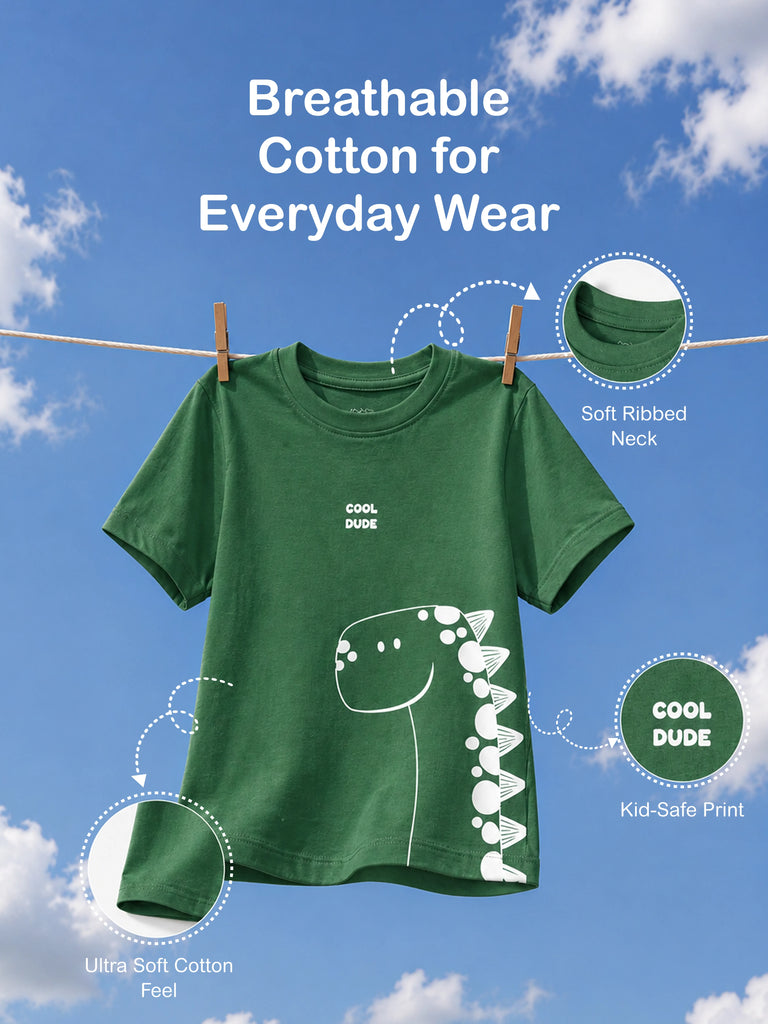 Organic Cotton Boys Dinosaur Print Half Sleeve T-Shirt Combo Pack (Pack of 3)