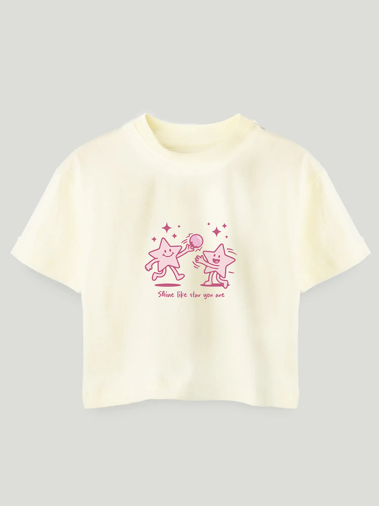 Unisex Bamboo Fabric Cream Shine Like Star Print Oversized T-Shirt