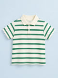 Boys Bamboo Fabric Green Striped Polo T-Shirt