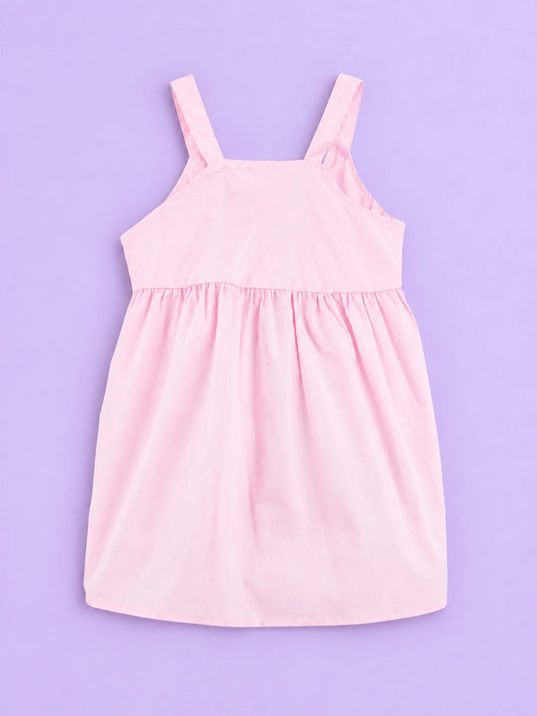 Girls Cotton Frock – Light Pink Sleeveless Flared Dress with Waist Tie