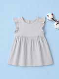 Organic Cotton Girls Flutter Sleeve A-Line Dress - Light Grey