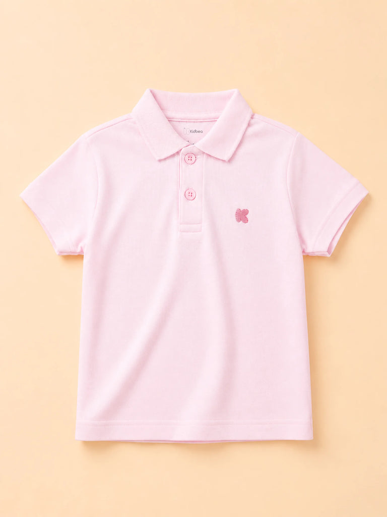 Boys Bamboo Fabric Pink Polo T-Shirt