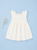 Organic Cotton Girls Flutter Sleeve A-Line Dress - White