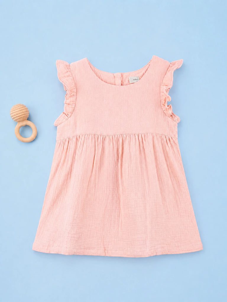 Organic Cotton Girls Flutter Sleeve A-Line Dress - Blush Pink