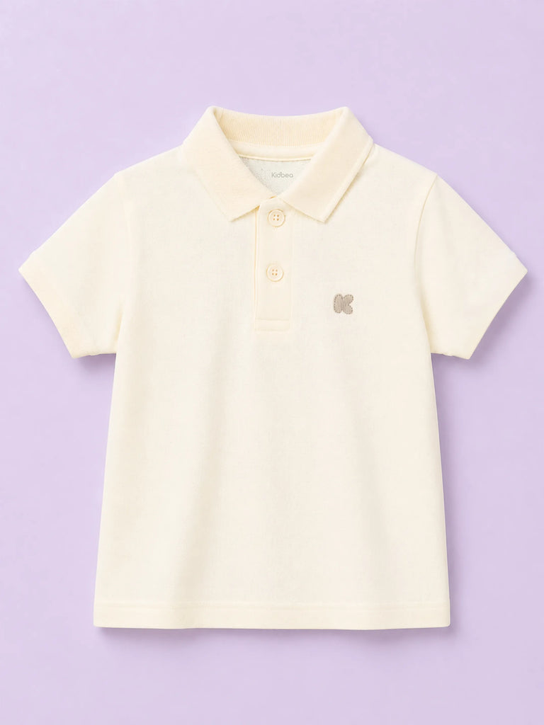 Boys Bamboo Fabric Cream Polo T-Shirt