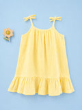 Organic Cotton Girls Sleeveless Summer Dress with Ruffle Hem - Yellow