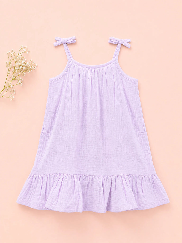 Organic Cotton Girls Sleeveless Summer Dress with Ruffle Hem - Lavender