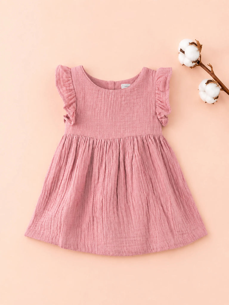 Organic Cotton Girls Flutter Sleeve A-Line Dress - Dusty Rose