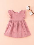 Organic Cotton Girls Flutter Sleeve A-Line Dress - Dusty Rose