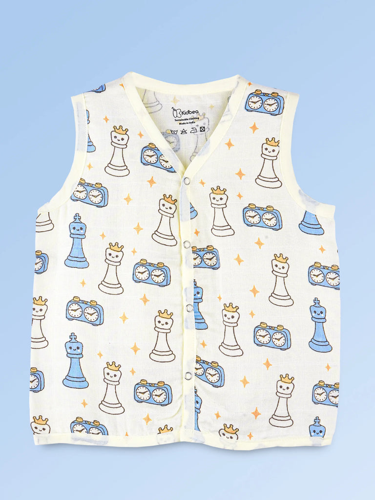 BambooTEC™ Bamboo Muslin Baby Jhabla – Chess & Clock Print