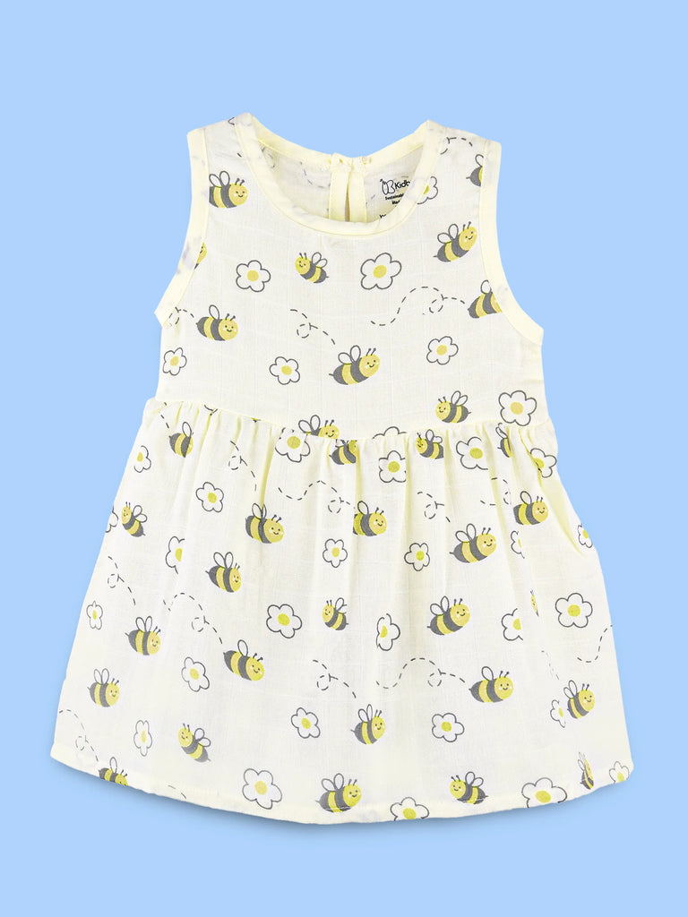 BambooTEC™ Bamboo Muslin Baby Frock – Bee & Daisy Print, Soft & Breathable Dress