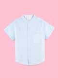 Boys Cotton Mandarin Collar Shirt – Short Sleeve Casual Shirt with Pocket