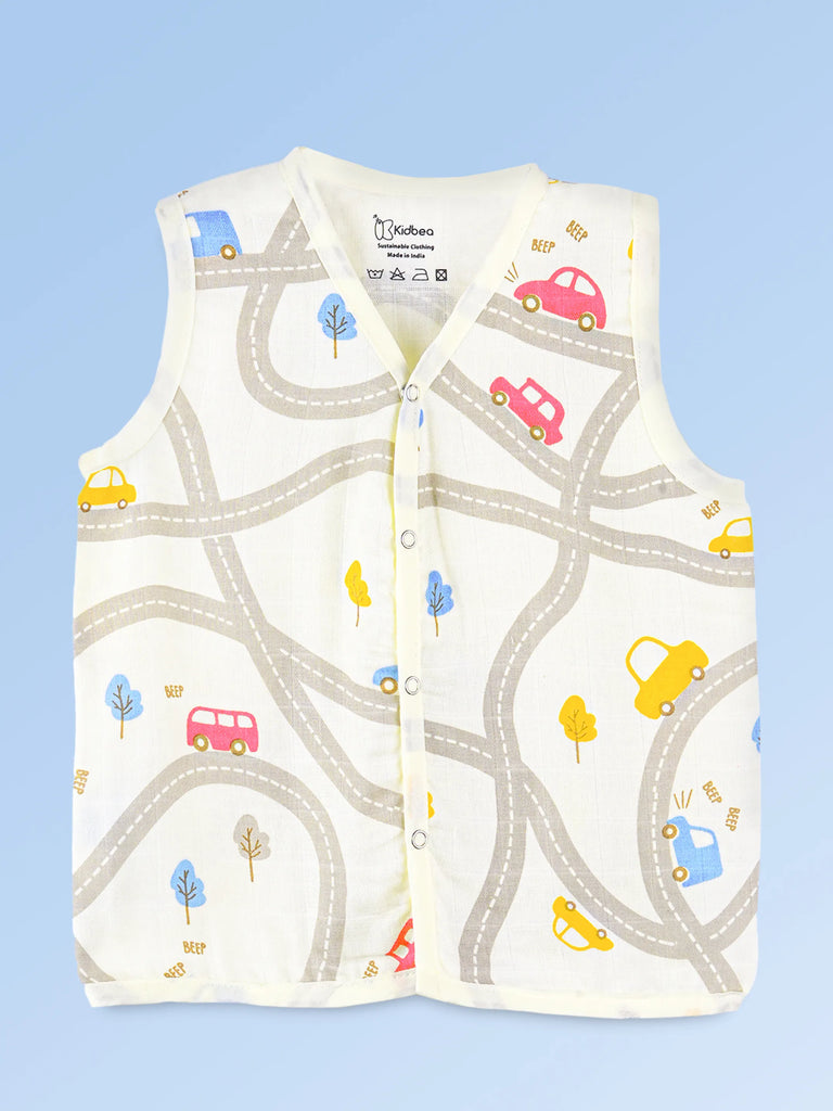 BambooTEC™ Bamboo Muslin Baby Jhabla – Road & Car Print