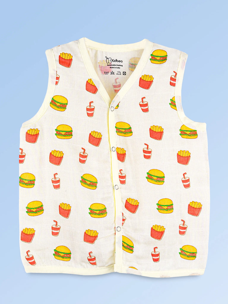 BambooTEC™ Bamboo Muslin Baby Jhabla – Burger & Fries Print