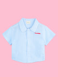 Boys Cotton Shirt & Shorts Set – Blue Striped Shirt with Navy Shorts