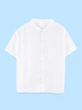Boys White Cotton Mandarin Collar Shirt – Short Sleeve Casual Shirt