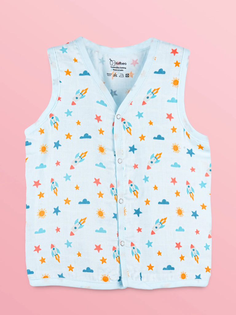 BambooTEC™ Bamboo Muslin Baby Jhabla – Rocket & Star Print