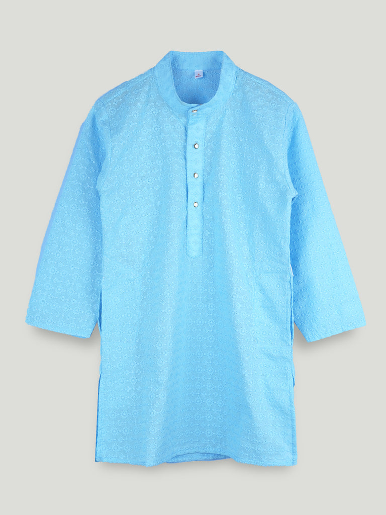 Boys Sky Blue Kurta & White Pajama Set – Traditional Festive Ethnic Wear