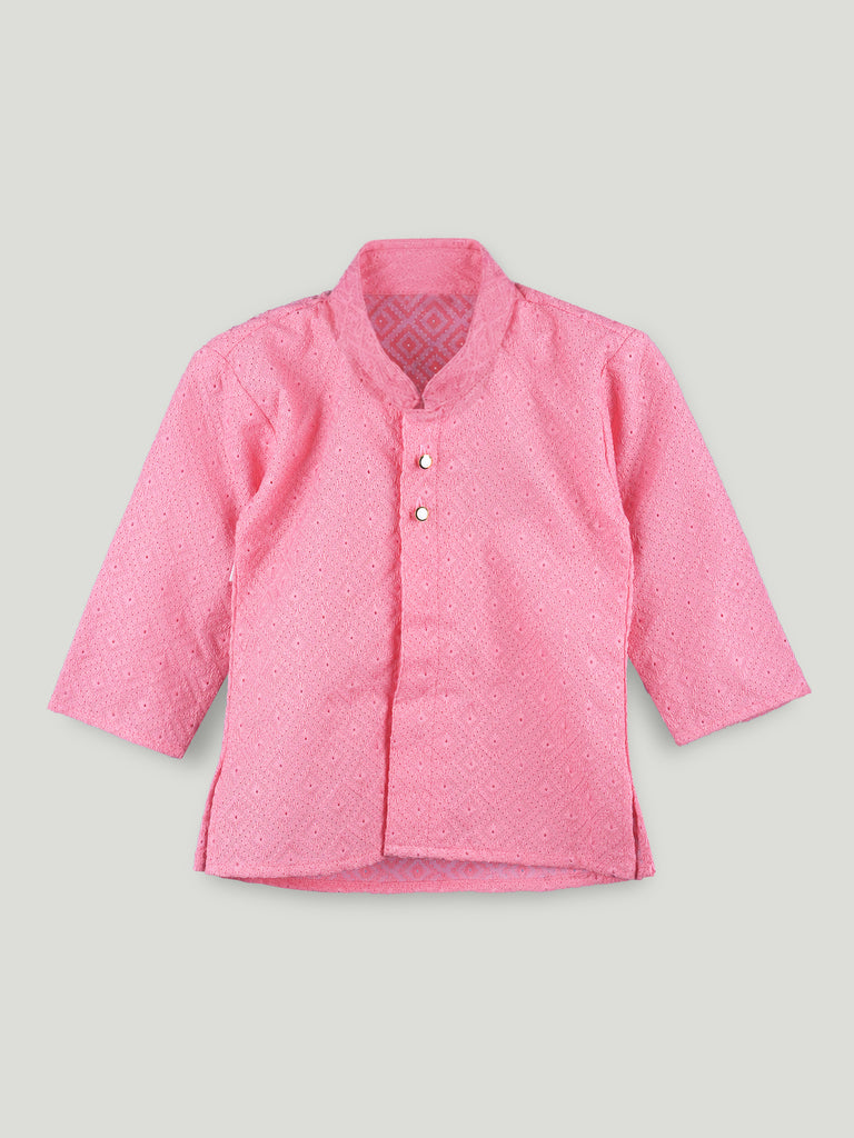 Boys Pink Kurta & White Dhoti Set – Traditional Festive Ethnic Wear