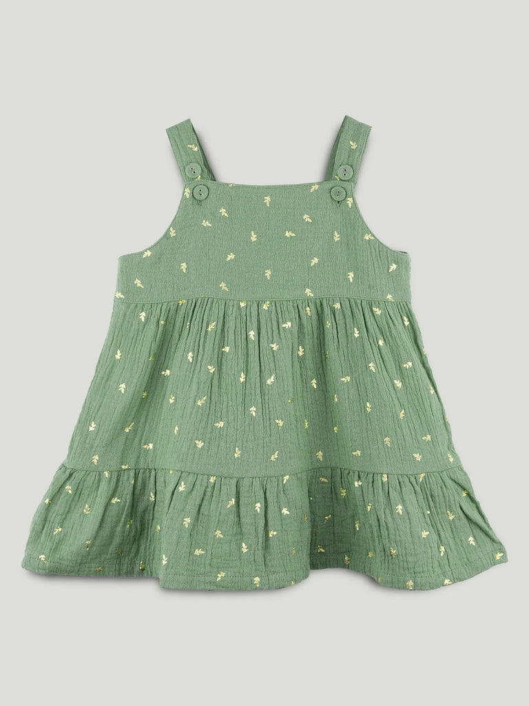 Girls Organic Cotton Sage Green Dress with Matching Headband